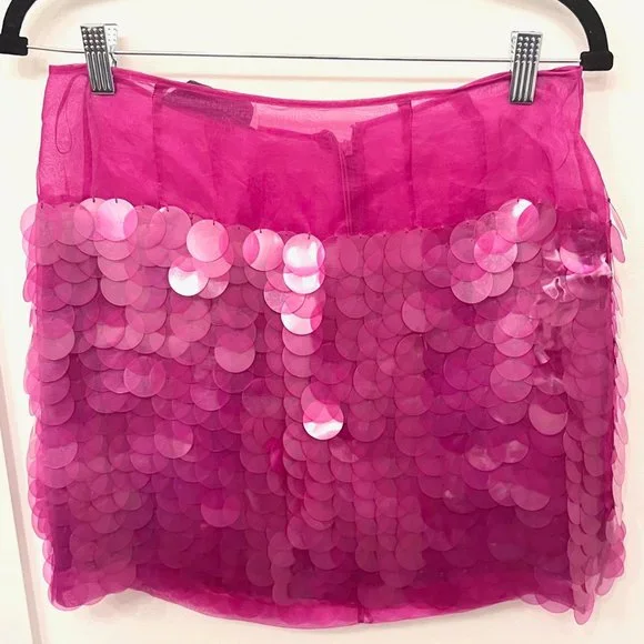 Stella McCartney Fuchsia Sparkles Huge Sequin Disco Mini Skirt, Size 42 - Picture 3 of 8